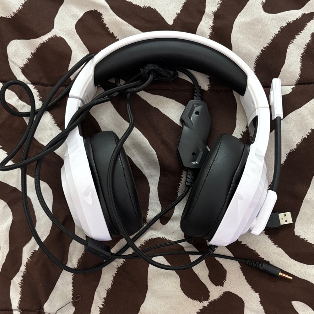 White and Black Wired Headphones